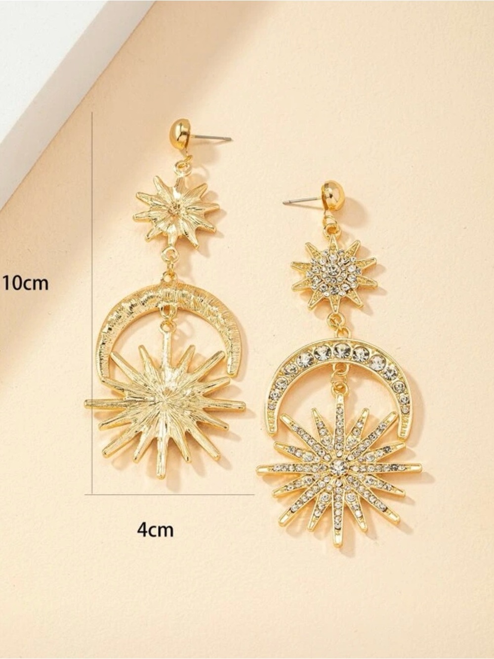 Gold star moon sun earings - Picture 4 of 4